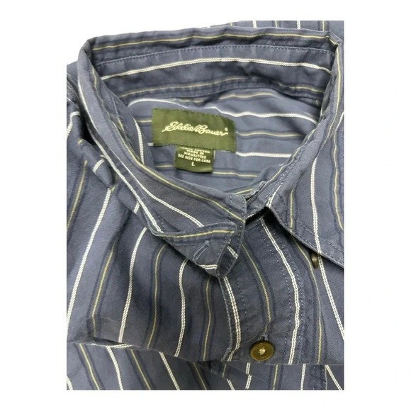 Eddie Bauer Men’s Blue Striped Button‎ Down Large - Picture 6 of 11